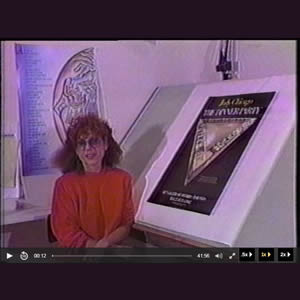 Video recording of Judy Chicago talking while looking at The Dinner Party