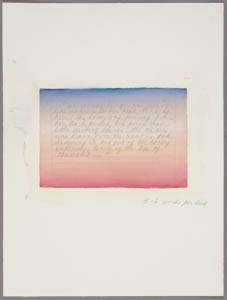 Drawing of gray, handwritten text on a blue and pink gradient