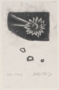 Black-and-white drawing of a sun on a dark background