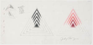 Drawing of two triangles with concentric lines inside, one black and one red