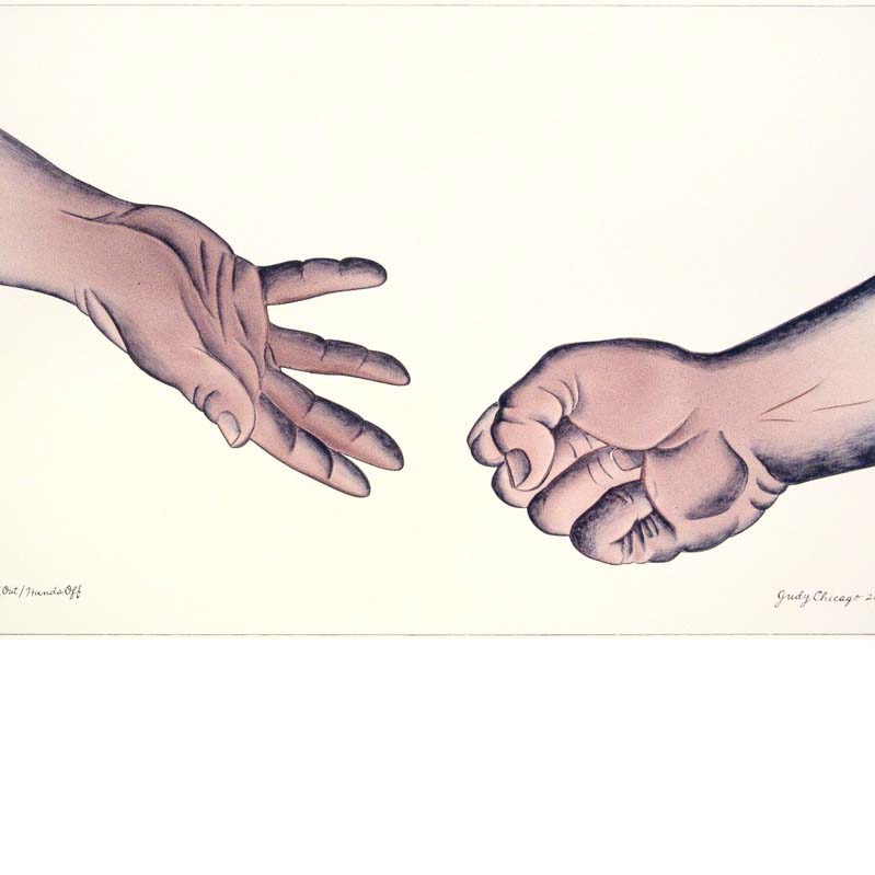 Illustration of two pink hands reaching toward each other with one hand in a fist