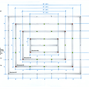 Technical drawing from above of a rectangular structure made of concentric rectangles