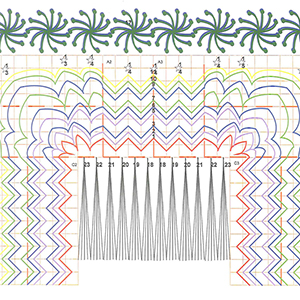Multicolored technical drawing of the fireworks layout on the facade of a building